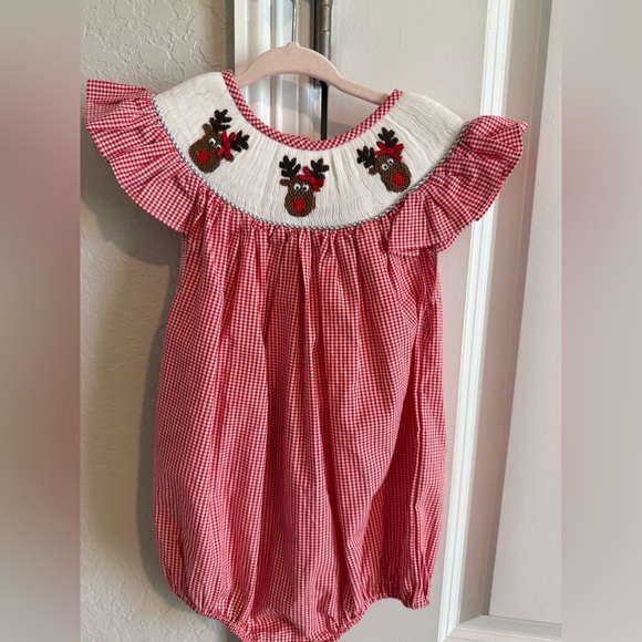 Shop Teeta Red Gingham jumper with Reindeer Embroidery - Picture 1 of 6